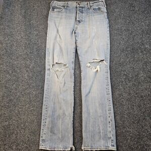 AJ Armani Jeans Women's Size 33 Distressed Light‎ Wash Button Fly Straight Leg
